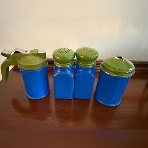 Vintage Gemco Pantry Pops Blue & Green Set - Syrup, Sugar, Salt & Pepper